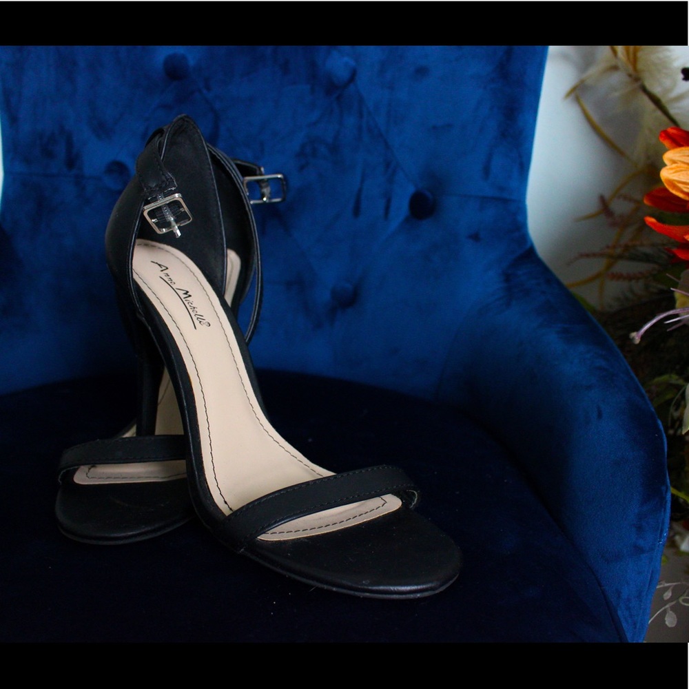 Black Two Strap Heeled Sandals